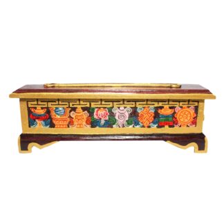 Tibetan Eight Lucky Symbols Large Wooden Incense Burner Box Handmade